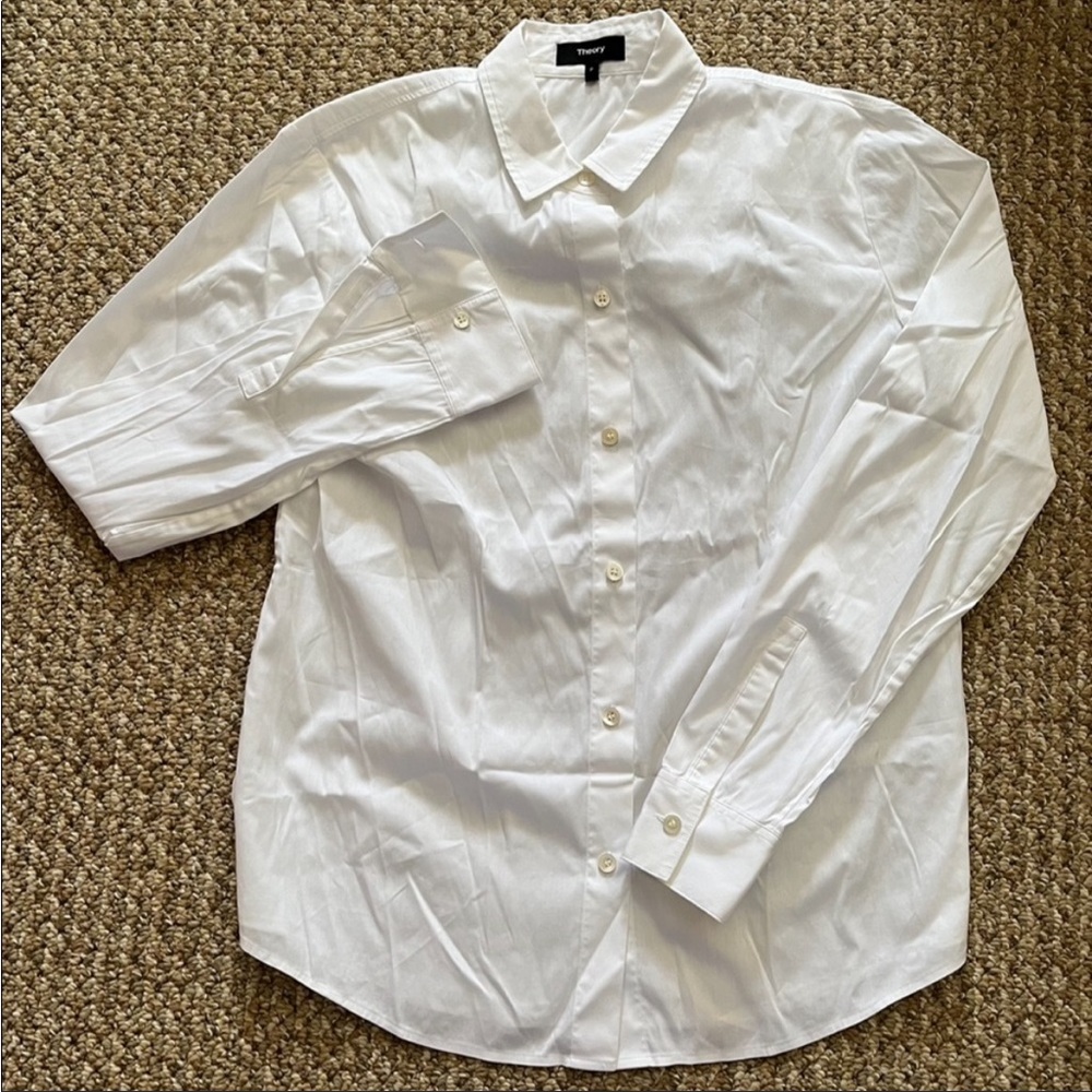 Theory White Button Down Size P
